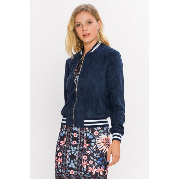 blue suede bomber jacket - Picture 2 of 4